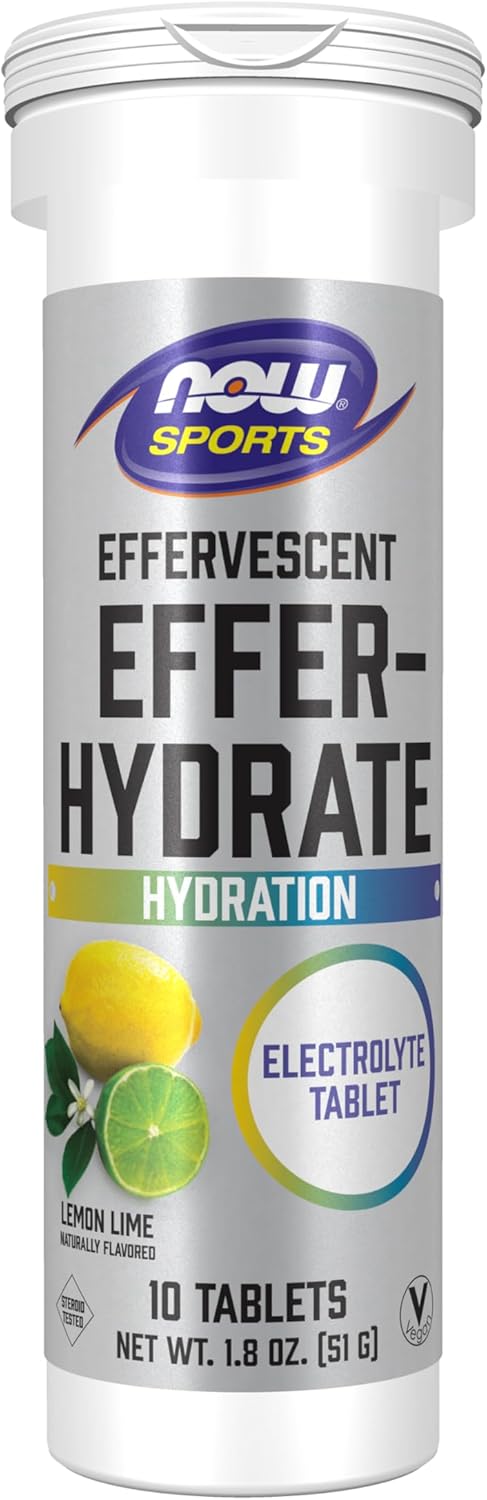 NOW Foods Sports Nutrition Effer-Hydrate Effervescent Electrolyte Supplement Lemon Lime Tablets for Recovery