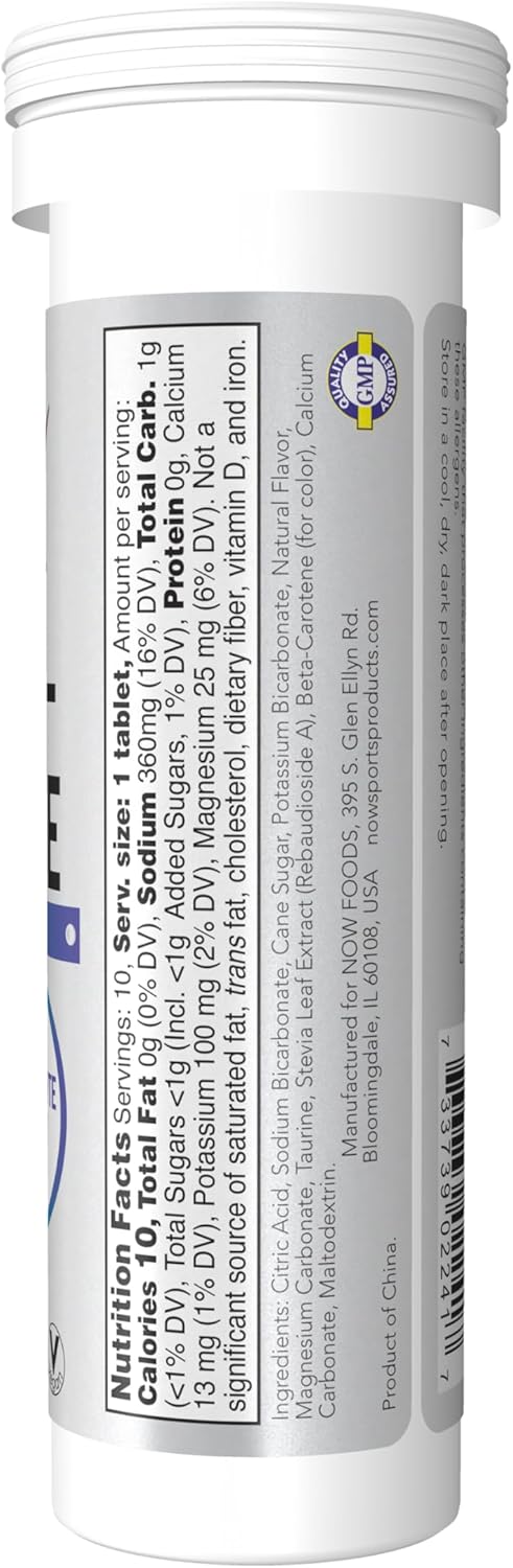 NOW Foods Sports Nutrition Effer-Hydrate Effervescent Electrolyte Supplement Lemon Lime Tablets for Recovery