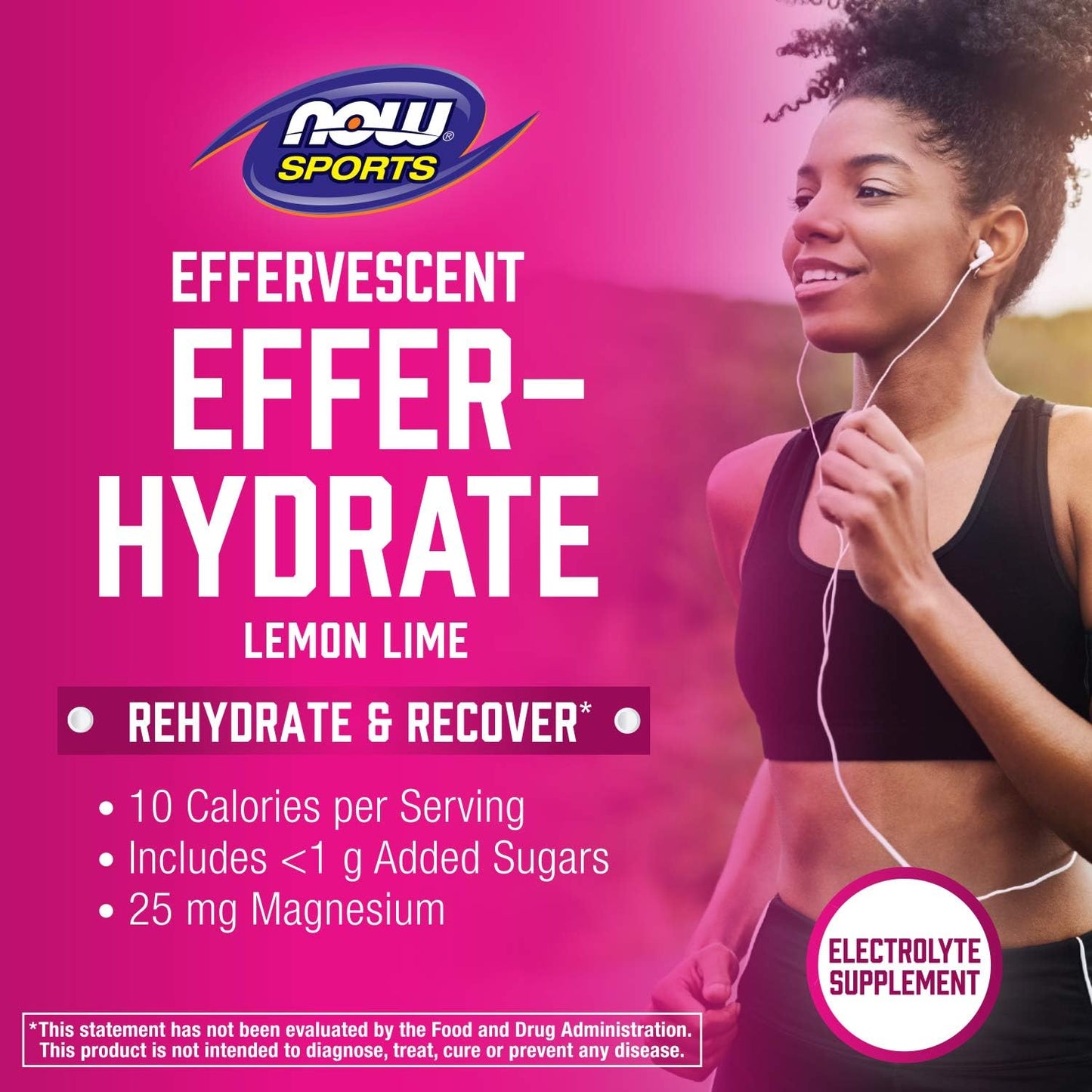 NOW Foods Sports Nutrition Effer-Hydrate Effervescent Electrolyte Supplement Lemon Lime Tablets for Recovery