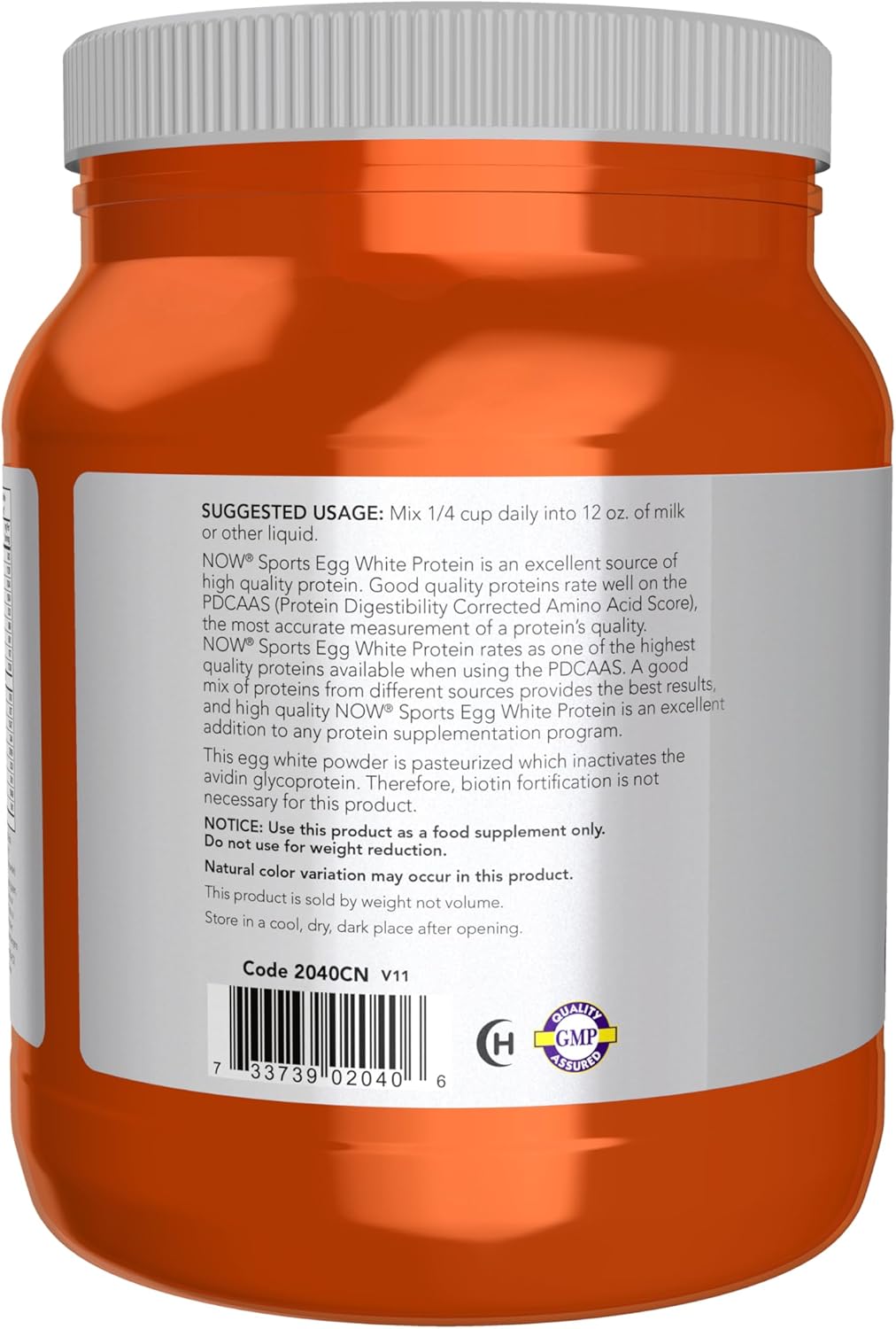 NOW Foods Sports Nutrition Egg White Protein Powder, 1.2 lb - Unflavored, 16g Protein with BCAAs
