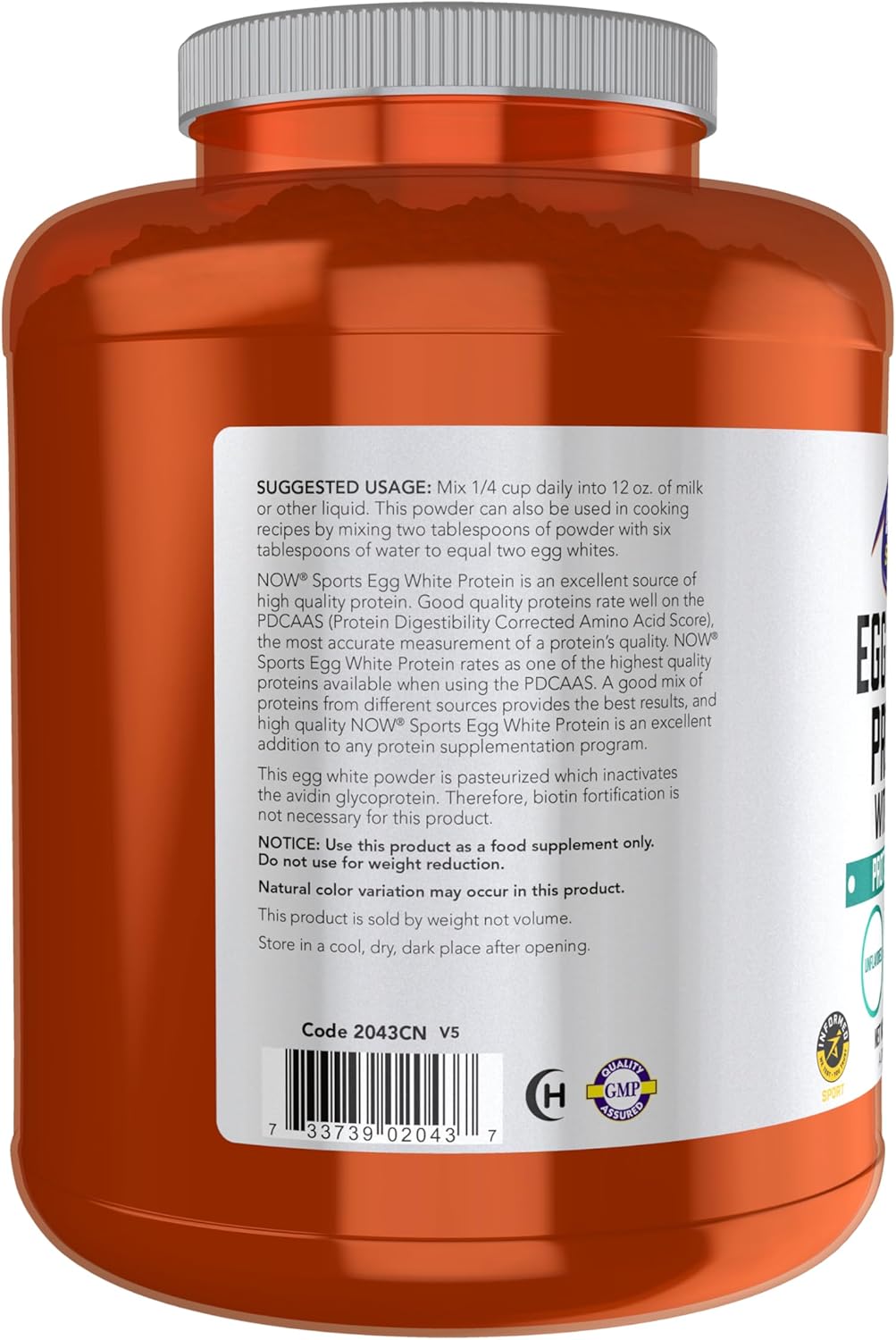 NOW Foods Sports Nutrition Egg White Protein Powder - 16g BCAAs, Unflavored - 5lb