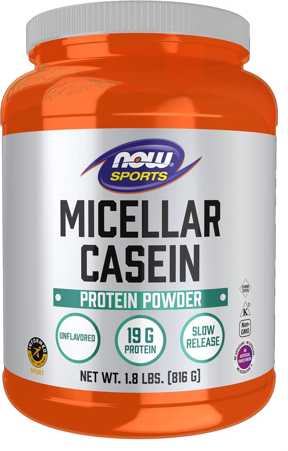 NOW Foods Sports Nutrition Micellar Casein Protein Powder - 19g Slow Release Unflavored - 1.8lb