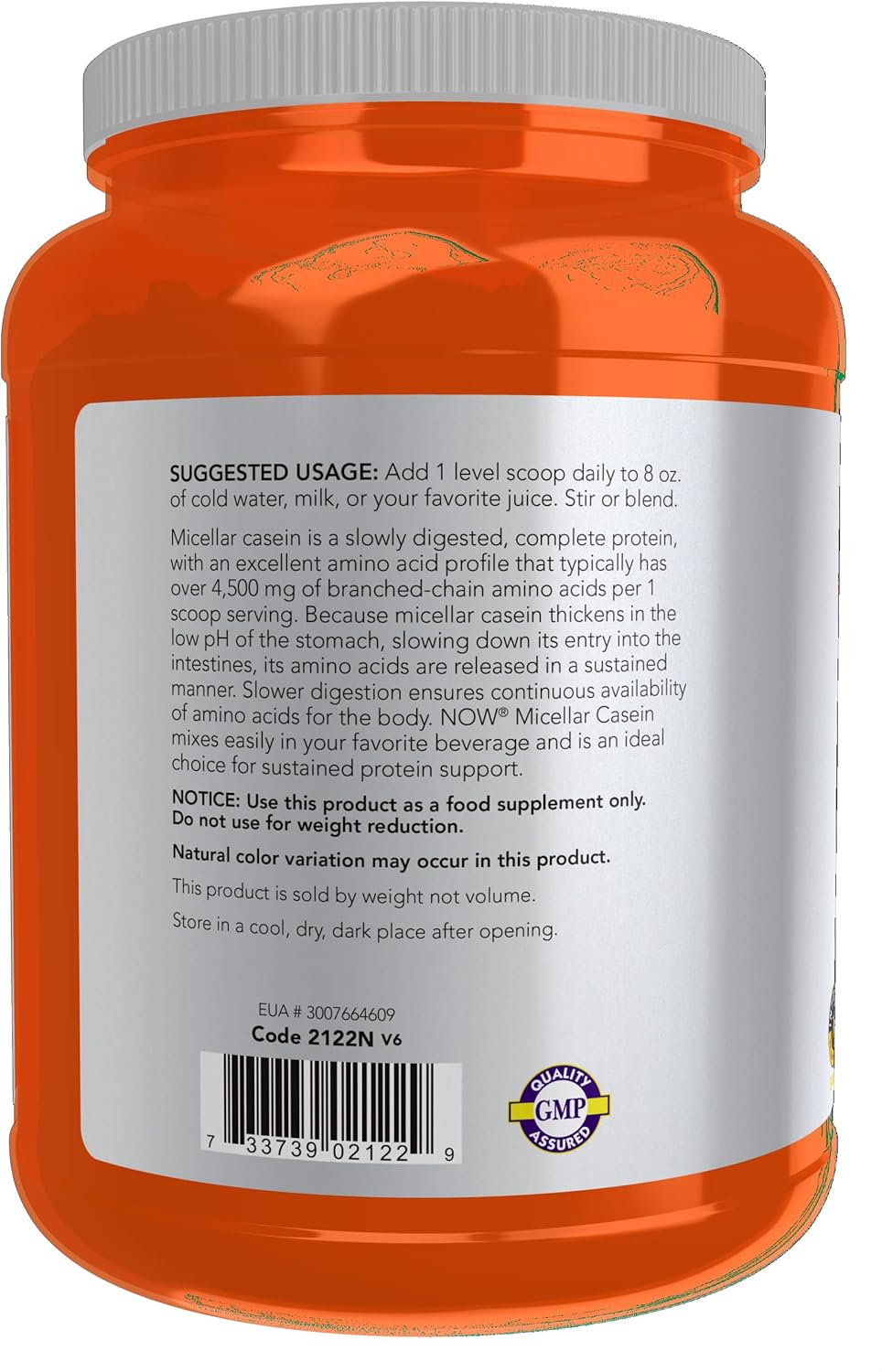 NOW Foods Sports Nutrition Micellar Casein Protein Powder - 19g Slow Release Unflavored - 1.8lb