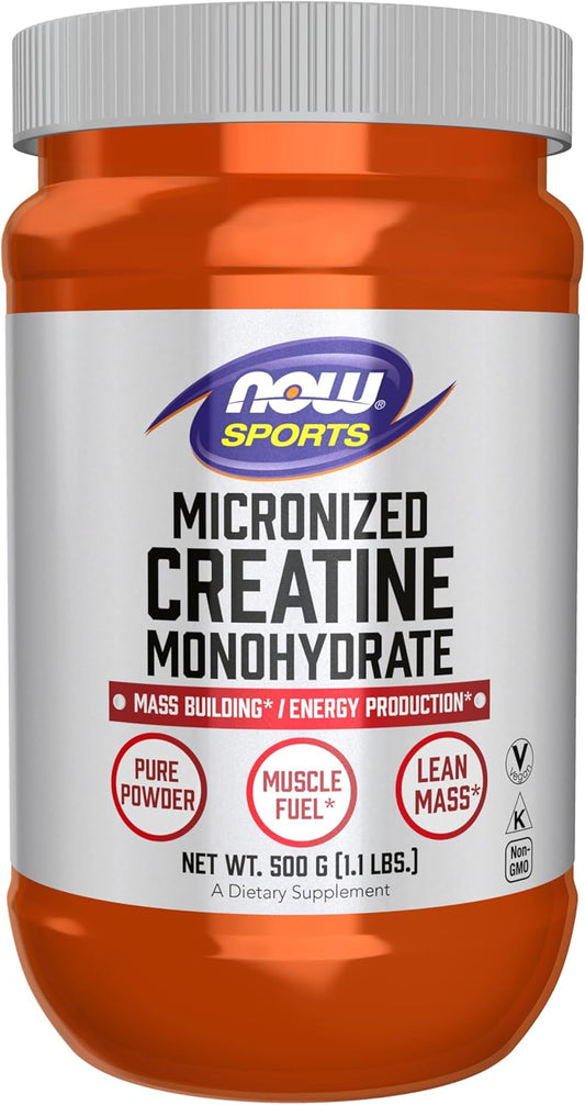 NOW Foods Sports Nutrition Micronized Creatine Powder 500g for Mass Building and Energy Production, 1.1lb