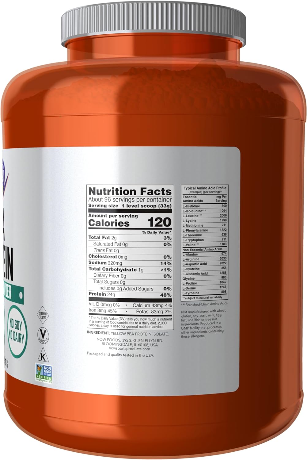 NOW Foods Sports Nutrition Pea Protein Powder - 24g Protein, Fast Absorption, Unflavored - 7lb