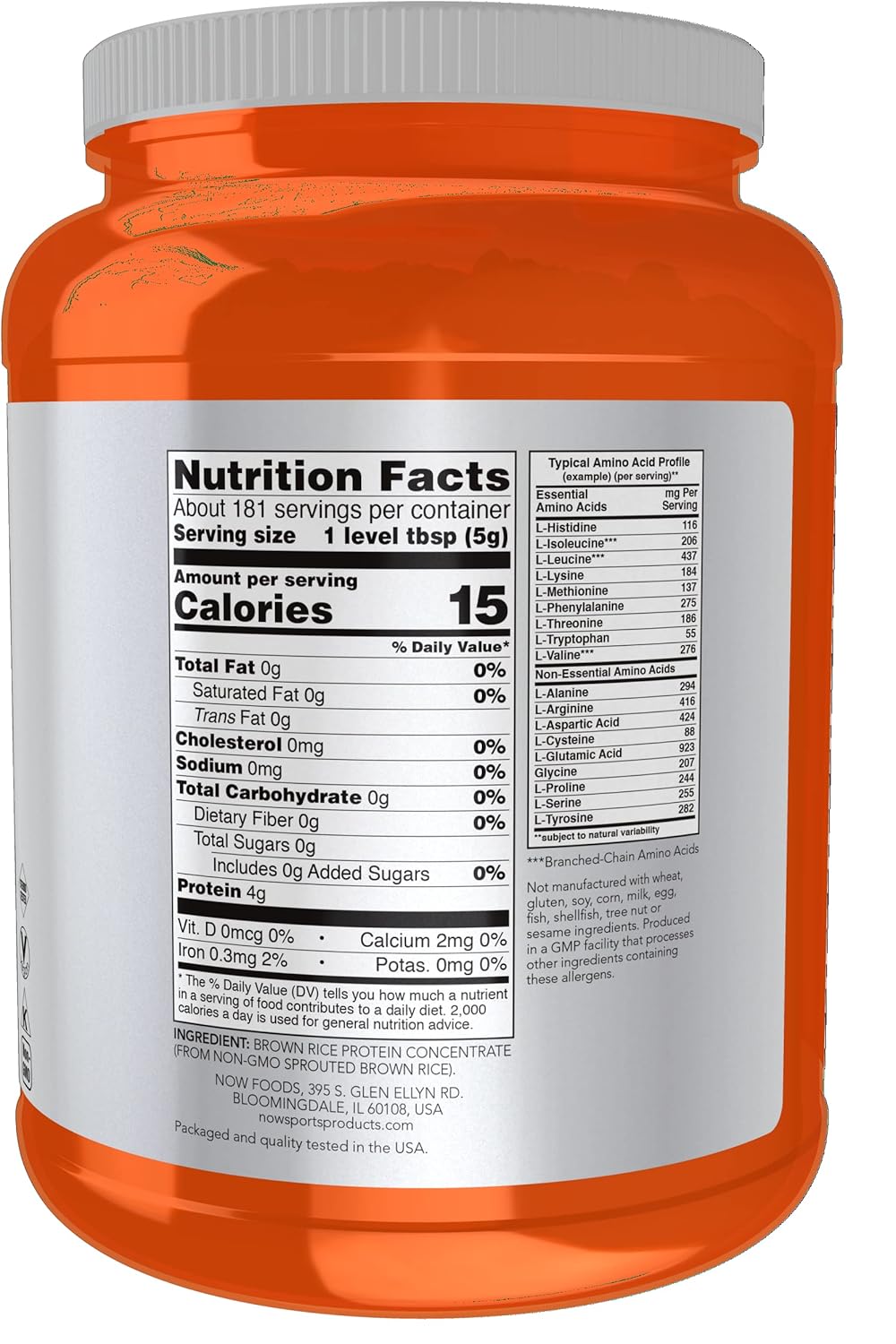 NOW Foods Sports Nutrition Sprouted Brown Rice Protein Powder - 80% Protein, Unflavored 2lb