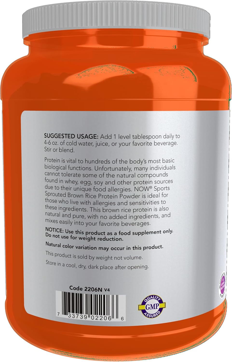 NOW Foods Sports Nutrition Sprouted Brown Rice Protein Powder - 80% Protein, Unflavored 2lb