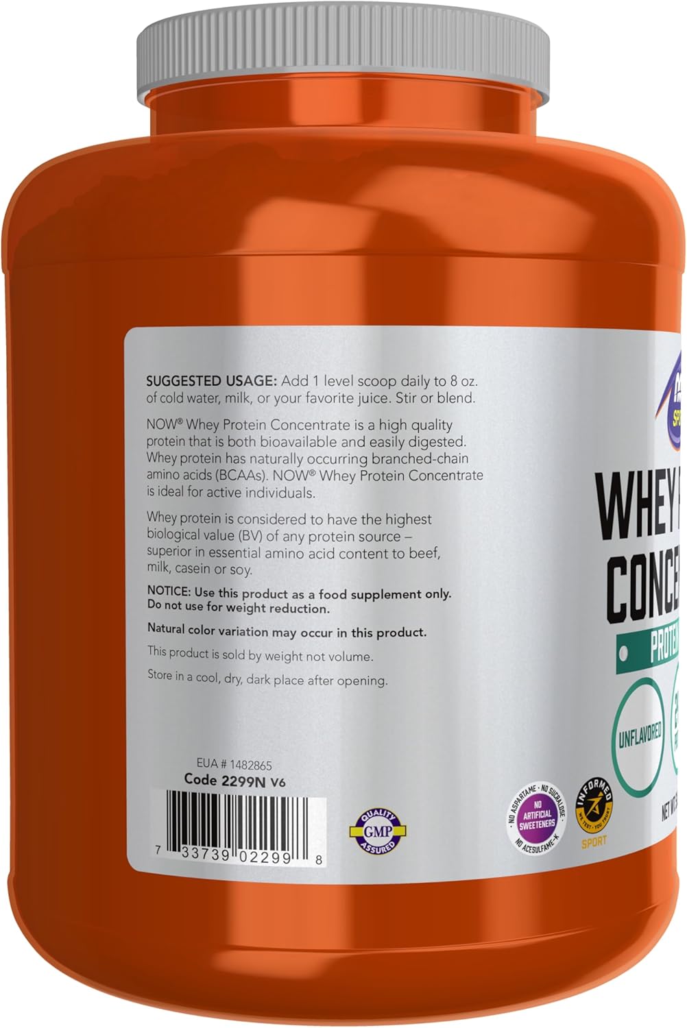 NOW Foods Sports Nutrition Whey Protein Concentrate Powder - 24g BCAAs, Unflavored, 5lb