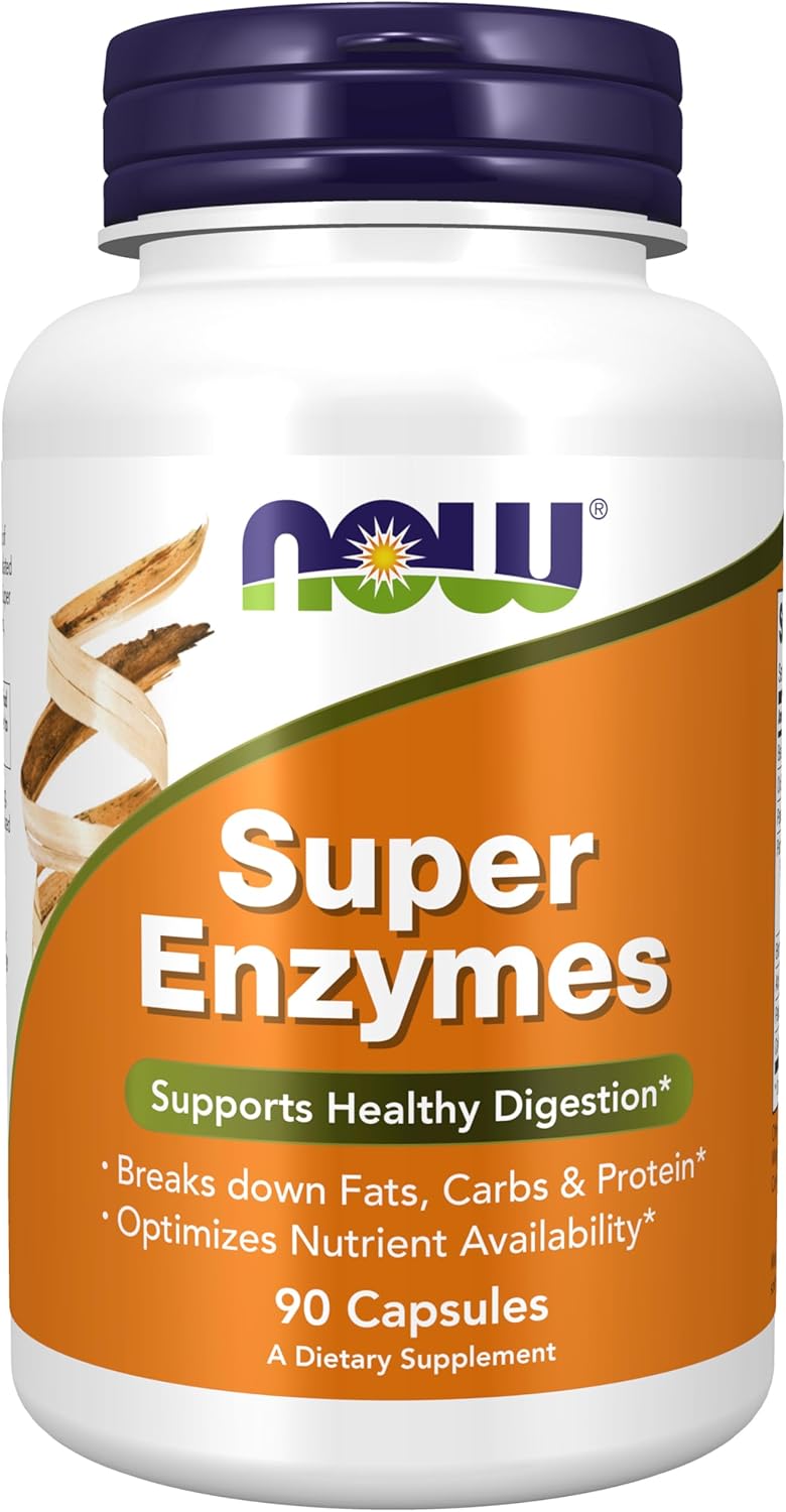 NOW Foods Super Enzymes Supplement with Bromelain, Ox Bile, Pancreatin, Papain - 90 Capsules