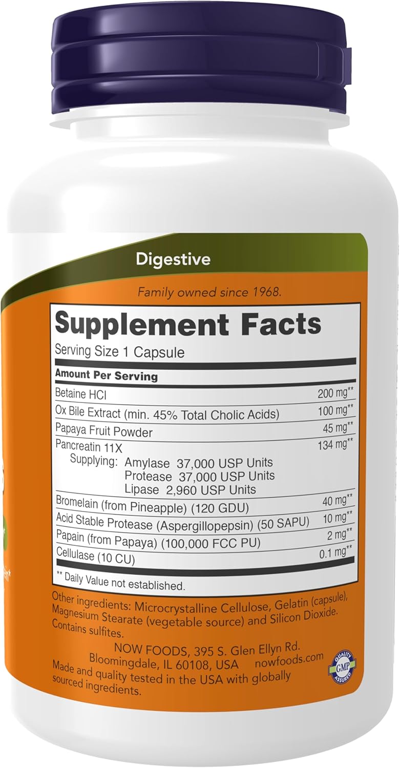 NOW Foods Super Enzymes Supplement with Bromelain, Ox Bile, Pancreatin, Papain - 90 Capsules