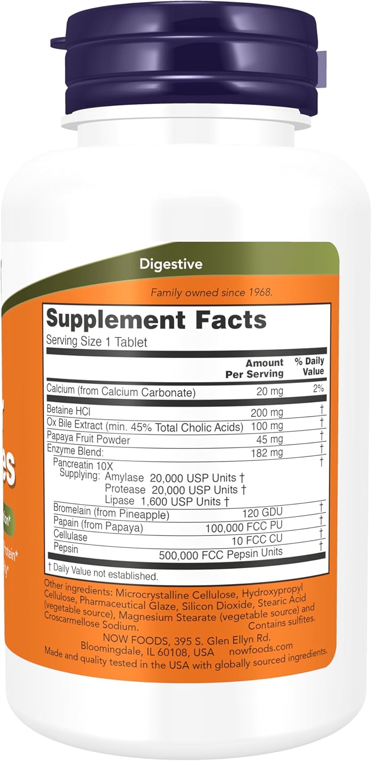 NOW Foods Super Enzymes Supplement with Bromelain, Ox Bile, Pancreatin, and Papain - 90 Tablets