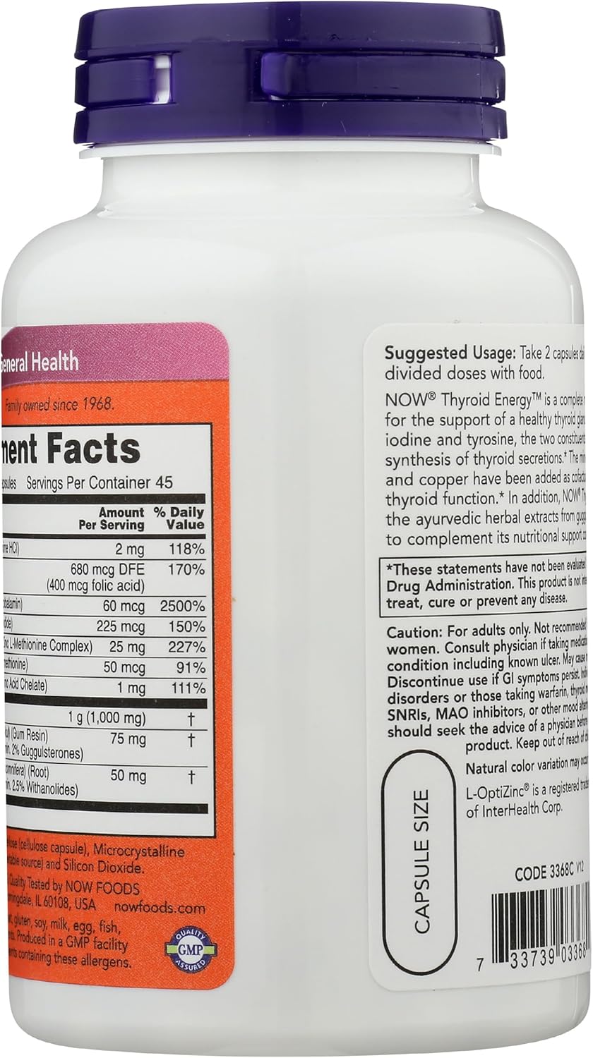 NOW FOODS Thyroid Energy Supplement, 90 Capsules - Supports Healthy Thyroid Function and Metabolism