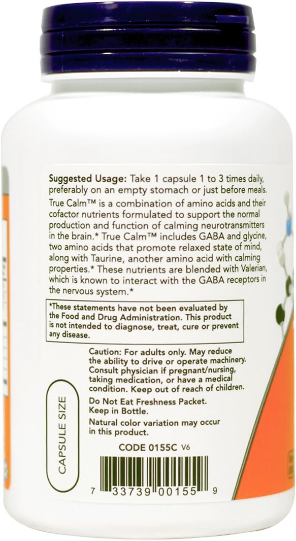Now Foods True Calm Amino Relaxer 90 Veg Capsules - Twin Pack