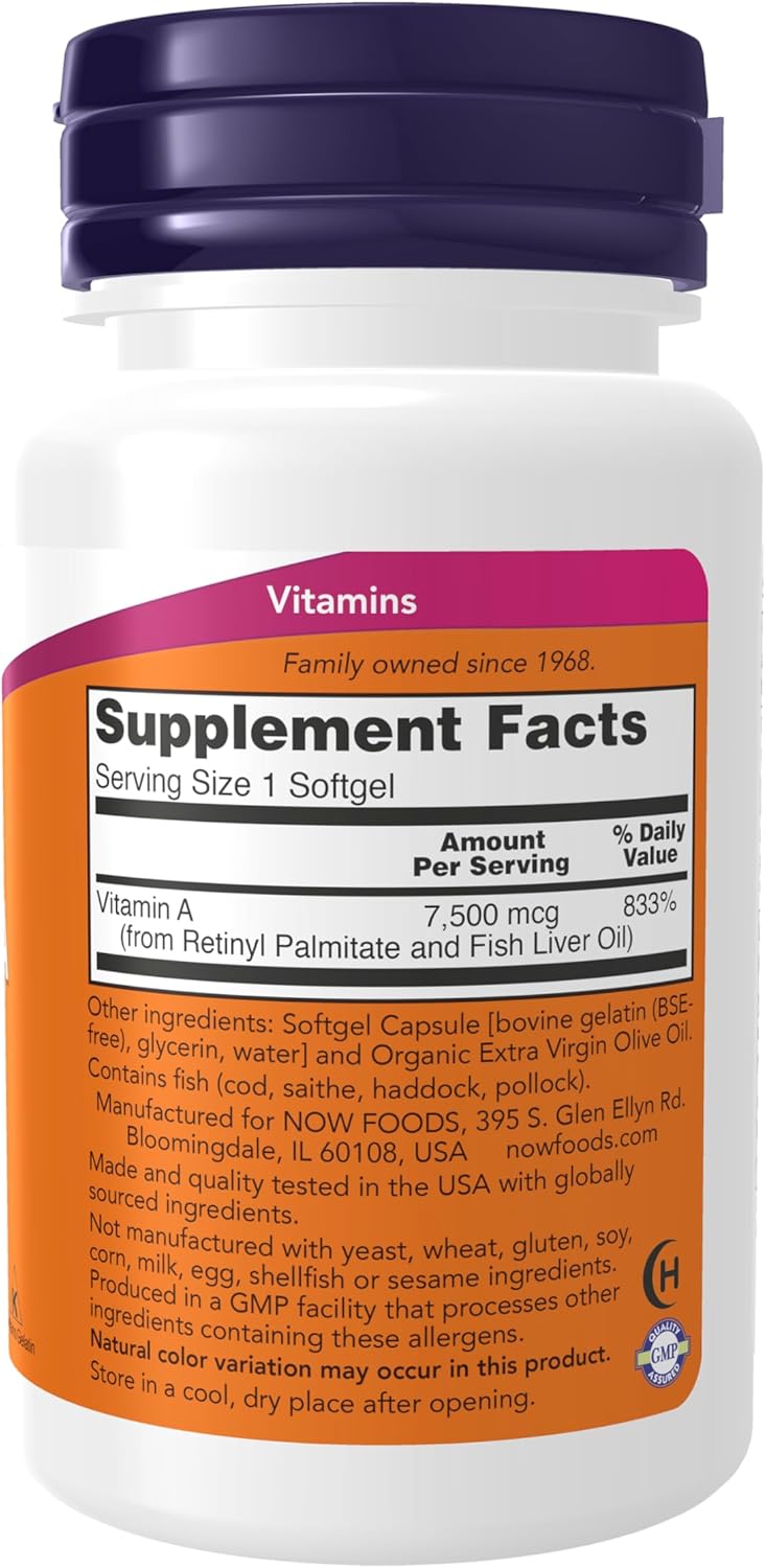 NOW Foods Vitamin A (Fish Liver Oil) 25,000 IU Softgels - Essential Nutrition Supplement