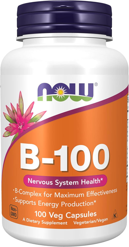 NOW Foods Vitamin B-100 Supplement - Boosts Energy and Supports Nervous System - 100 Veg Capsules