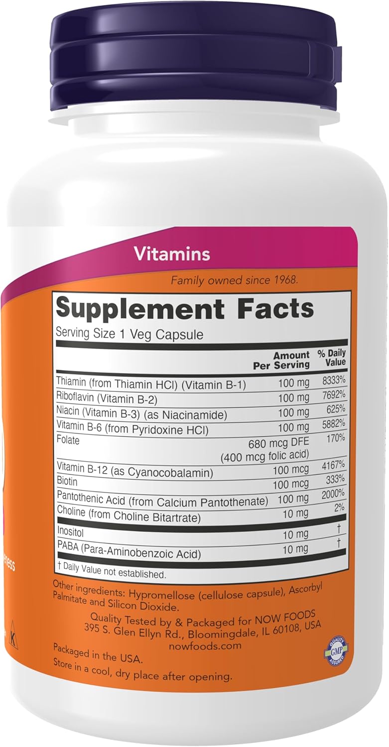 NOW Foods Vitamin B-100 Supplement - Boosts Energy and Supports Nervous System - 100 Veg Capsules