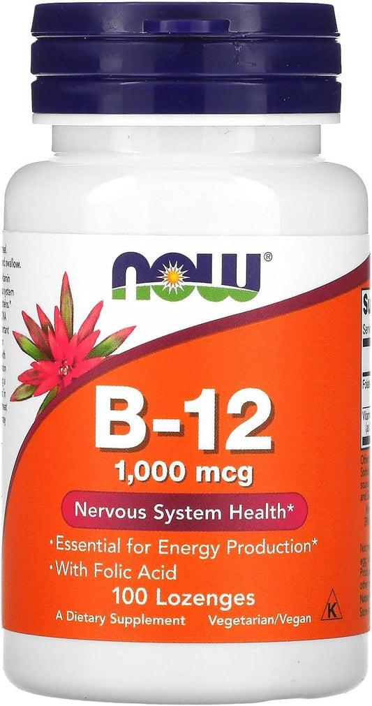Now Foods Vitamin B-12 1000 mcg Lozenges - 100 Count Bottle for Energy and Metabolism Support