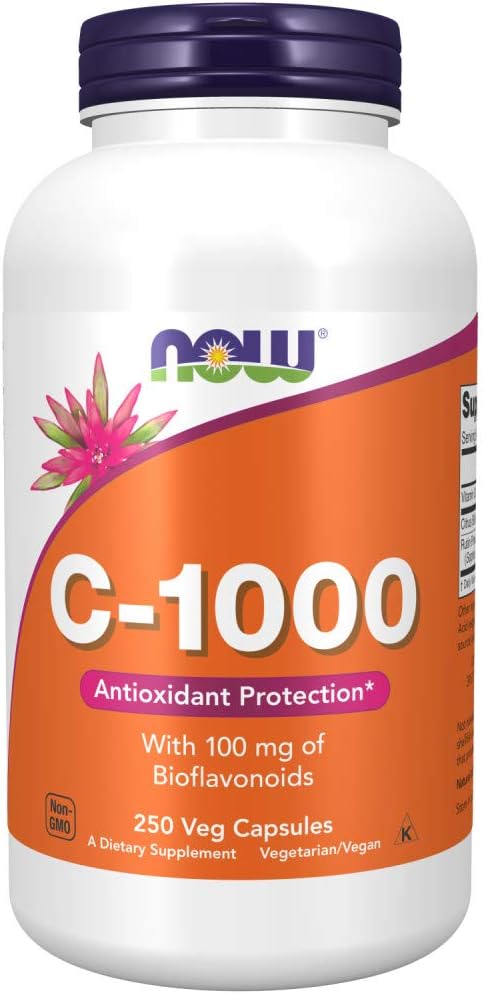 Now Foods Vitamin C 1000 mg, 250 Capsules for Immune Support and Antioxidant Protection