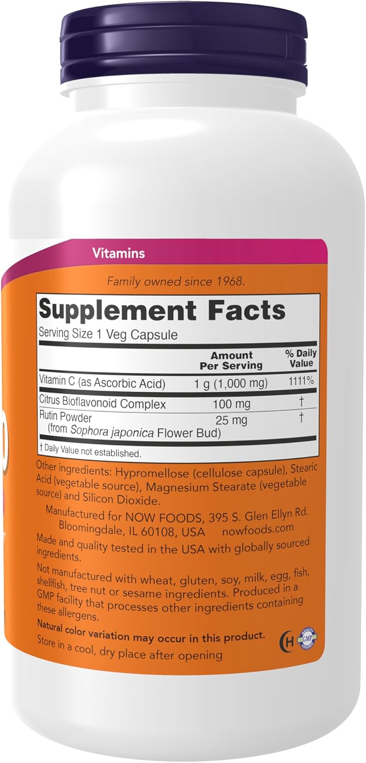 NOW Foods Vitamin C-1,000 with Bioflavonoids - Antioxidant Support, 250 Veg Capsules