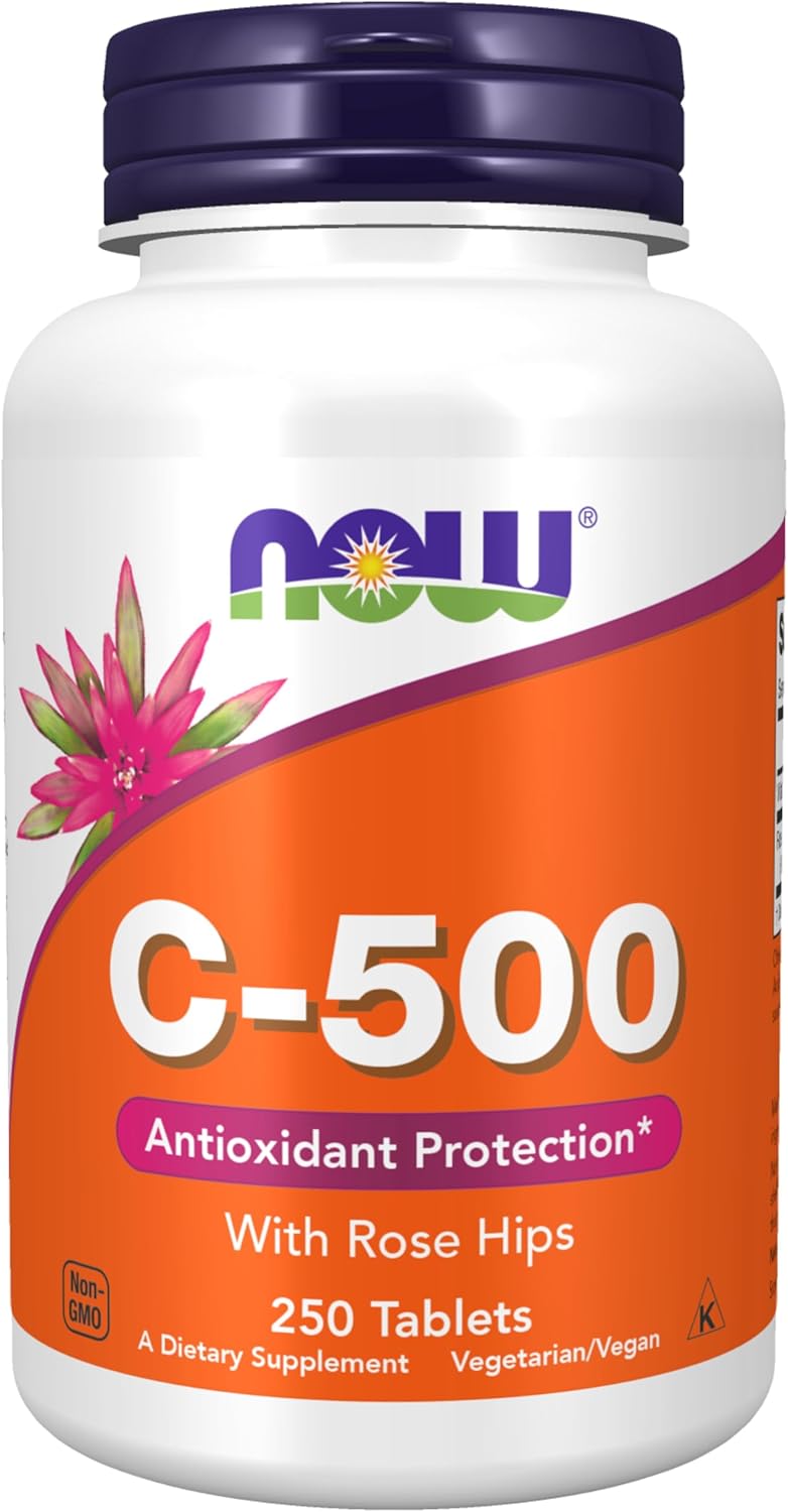 NOW Foods Vitamin C-500 with Rose Hips, 250 Tablets - Antioxidant Protection Supplement