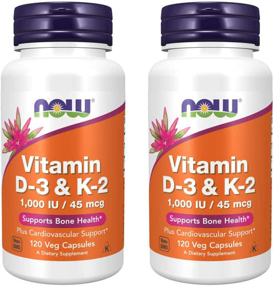 NOW Foods Vitamin D-3 & K-2, 240 Vegetable Capsules (2 Pack)
