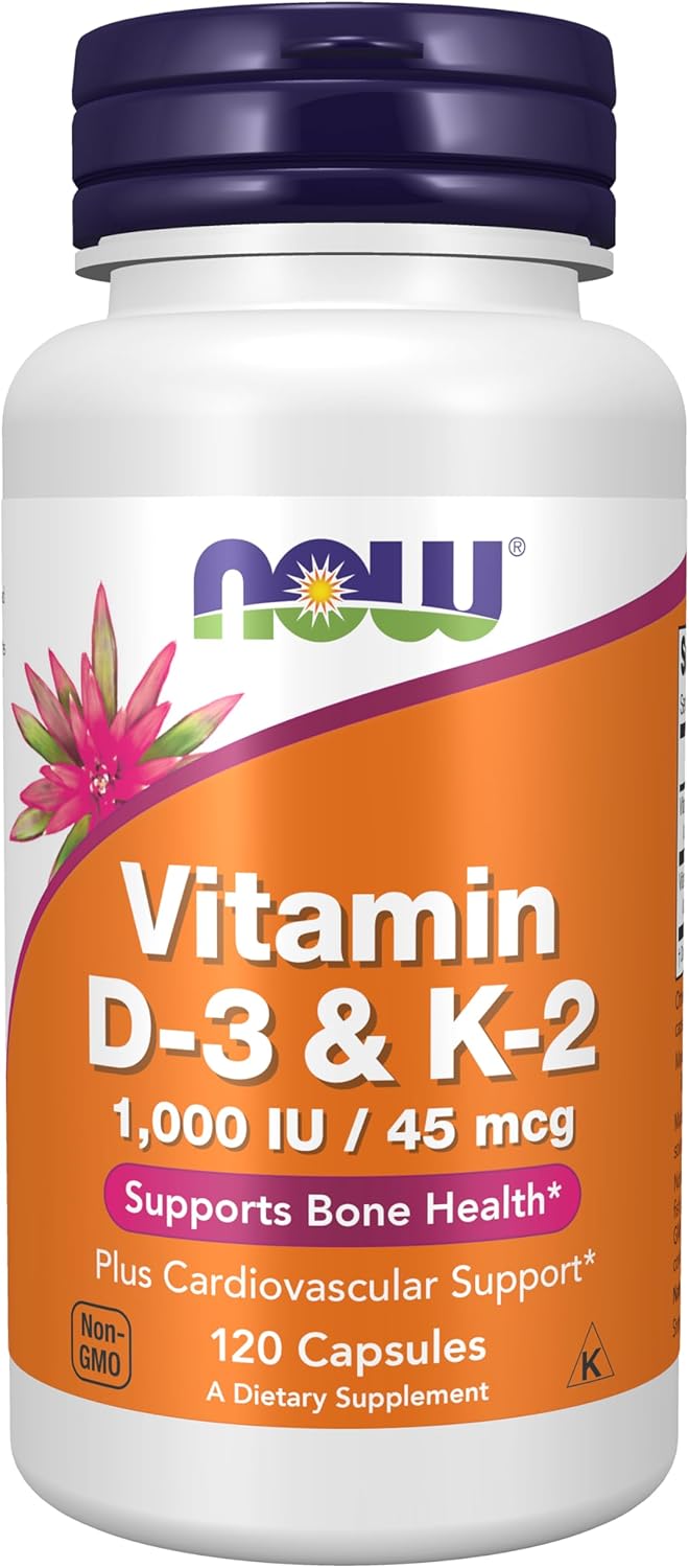 NOW Foods Vitamin D-3 & K-2, 240 Vegetable Capsules (2 Pack)