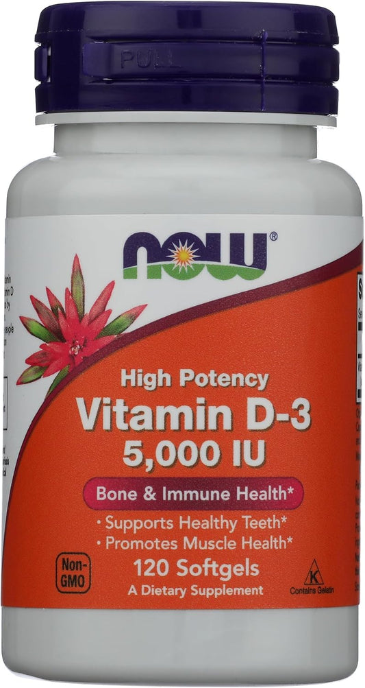 Now Foods Vitamin D3 5000 IU Softgels in Olive Oil, 120 Count