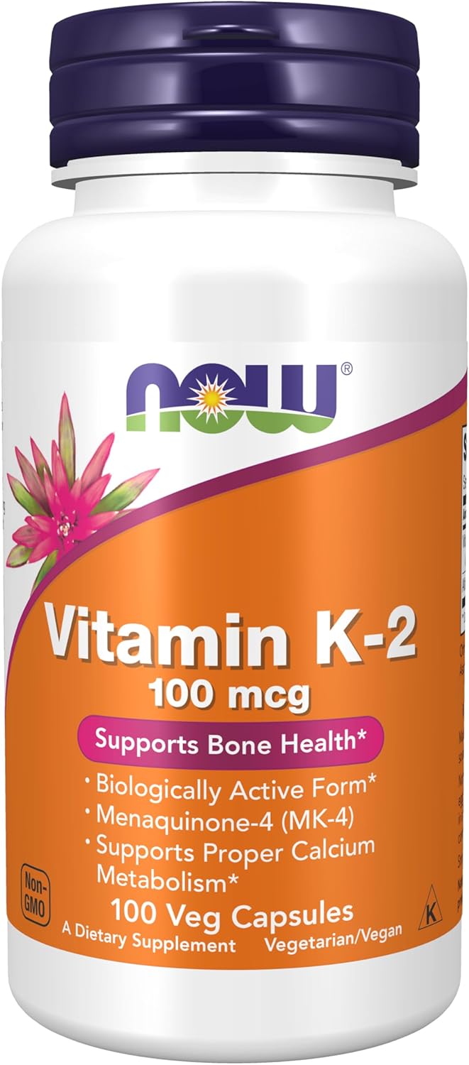 NOW Foods Vitamin K-2 100 mcg Capsules for Bone Health - 100 Veg Caps