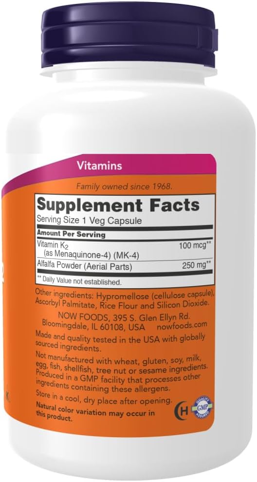 NOW Foods Vitamin K-2 Supplement, 250 Vegetarian Capsules for Bone and Heart Health