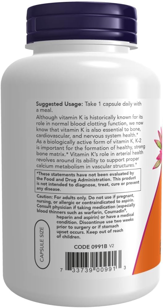 NOW Foods Vitamin K-2 Supplement, 250 Vegetarian Capsules for Bone and Heart Health