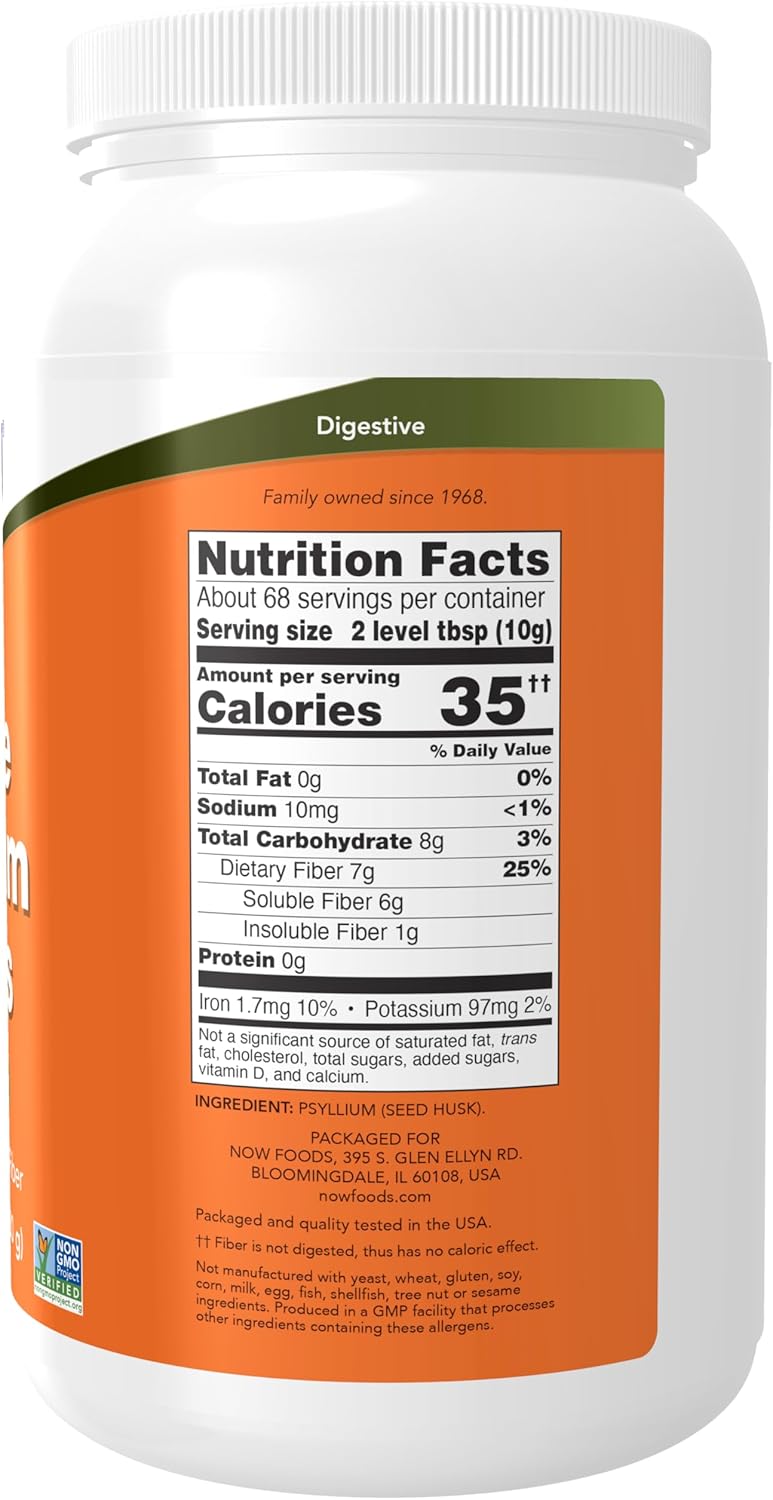 NOW Foods Whole Psyllium Husks Supplements, 24-Ounce - Non-GMO Soluble Fiber