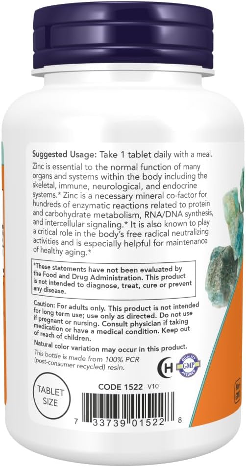 Now Foods Zinc Gluconate Tablets - 250 Count, 405mg, White, Unflavored