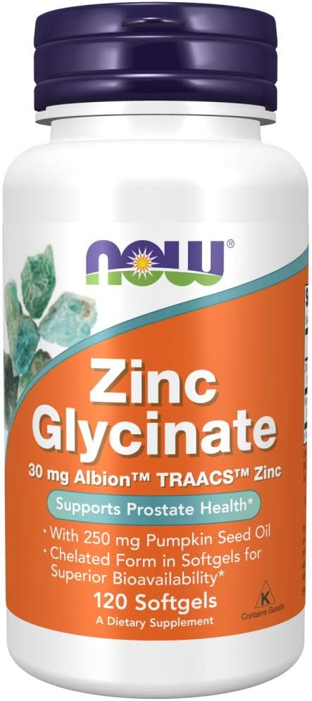 Now Foods Zinc Glycinate with Pumpkin Seed Oil Softgels - Prostate Health Support - 120ct