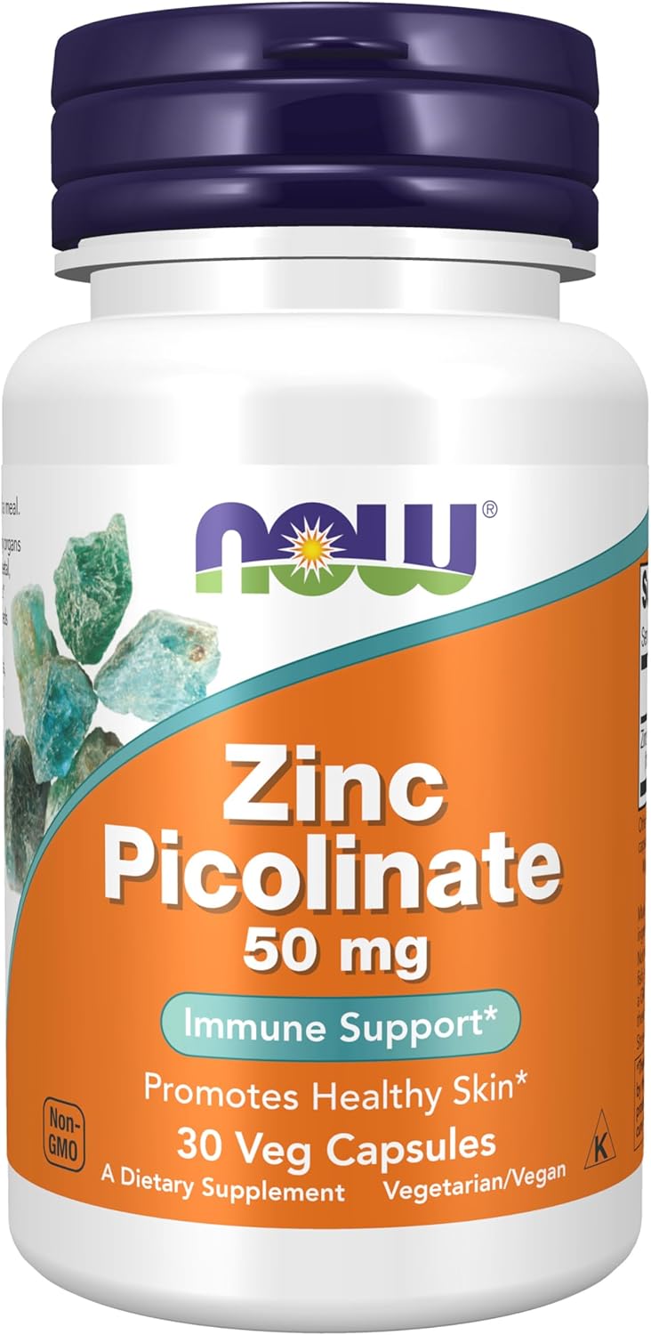 NOW Foods Zinc Picolinate 50mg - Enzyme Function & Immune Support - 30 Veg Capsules