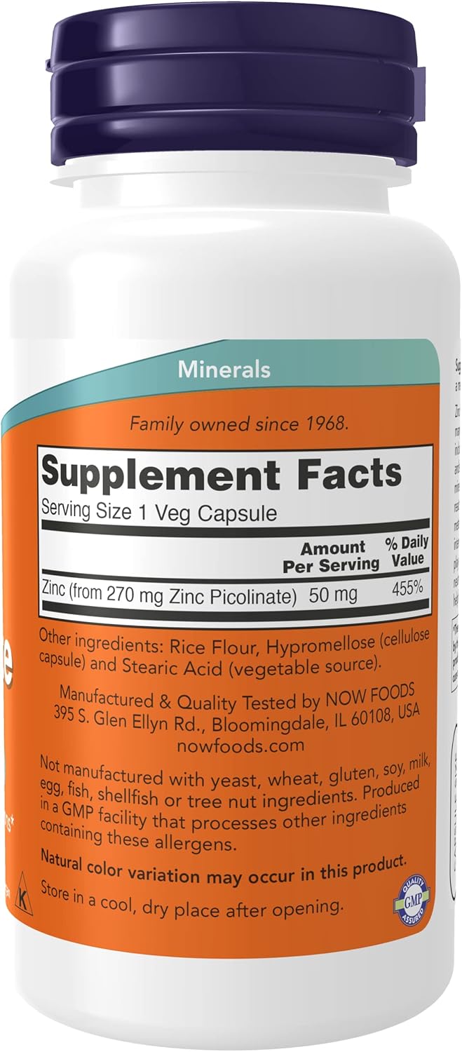 Now Foods Zinc Picolinate Capsules - 120 Count, 50mg - Pack of 2