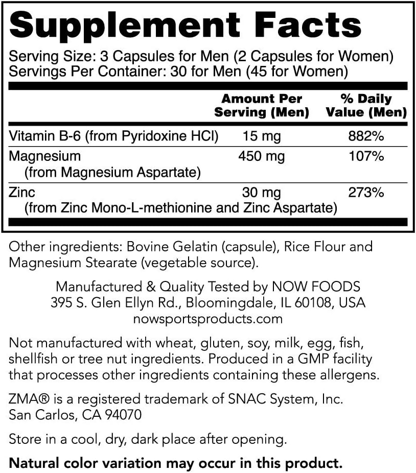 Now Foods ZMA Capsules 800mg - 90 Count Bottle