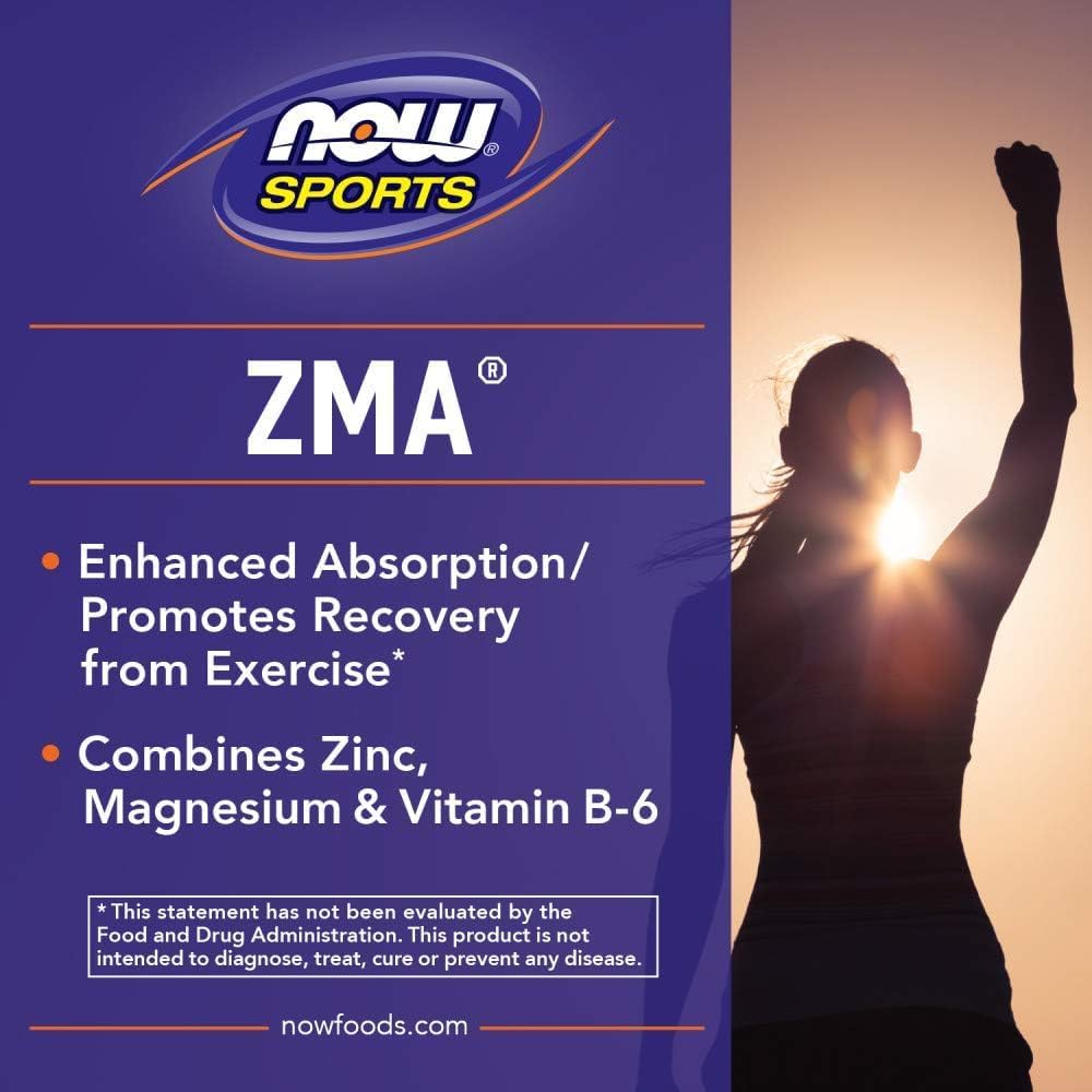 NOW Foods ZMA Sports Nutrition Supplement, Enhanced Absorption for Sports Recovery, 90 Capsules