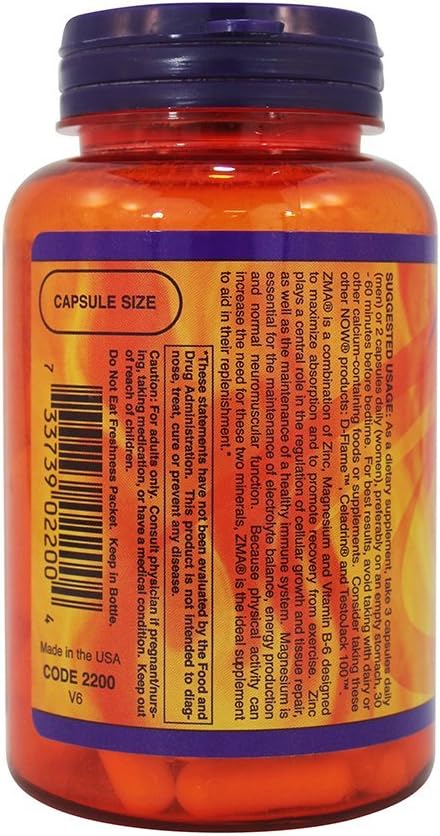 Now Foods ZMA Sports Recovery Capsules - Pack of 180 for Enhanced Muscle Recovery and Performance