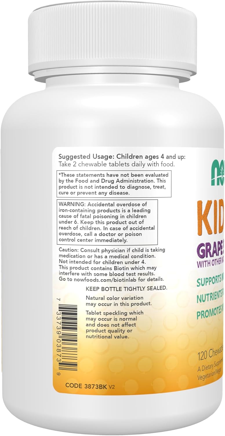 NOW Kids Grape Flavored Multivitamin Chewable Tablets - 120 Count