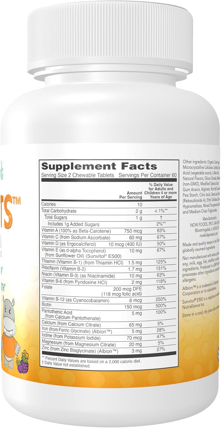 NOW Kids Grape Flavored Multivitamin Chewable Tablets - 120 Count