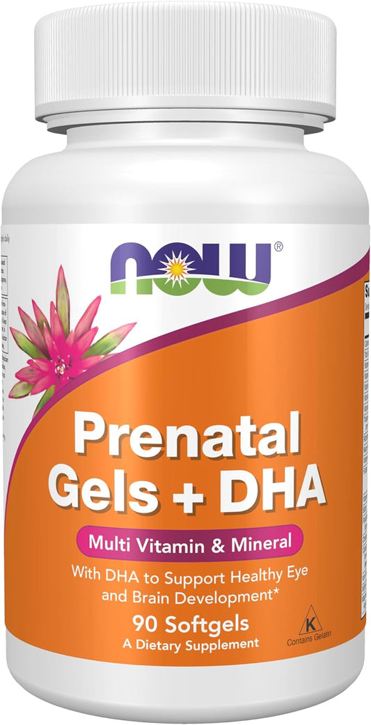 NOW Prenatal Gels + DHA Supplement with Borage Oil, 90 Softgels - 250mg DHA per Serving