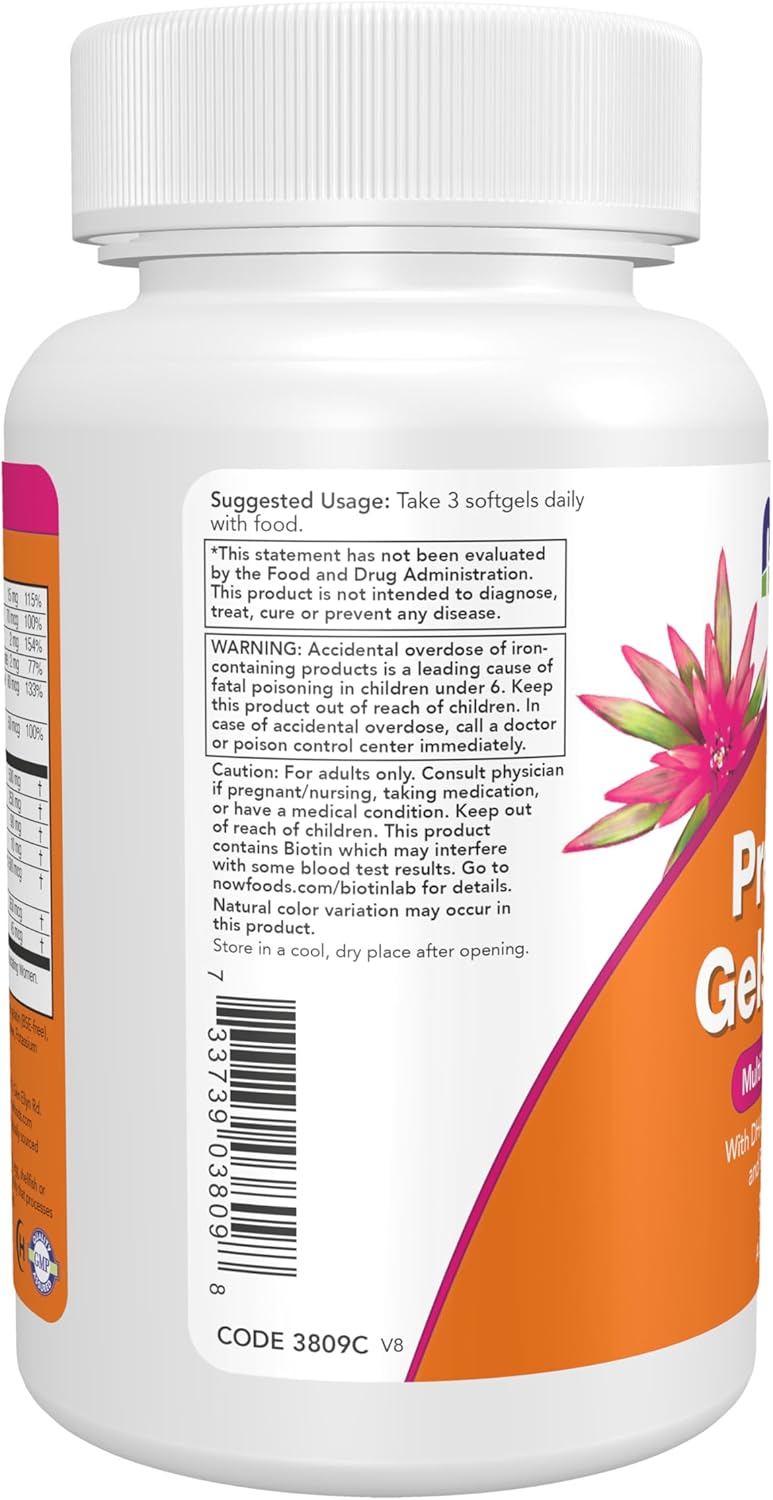 NOW Prenatal Gels + DHA Supplement with Borage Oil, 90 Softgels - 250mg DHA per Serving
