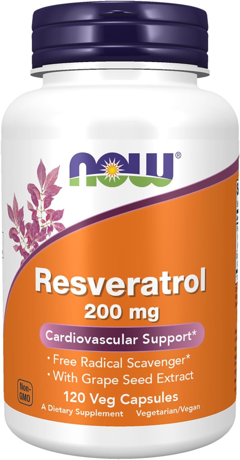NOW Resveratrol 200 mg Supplement with Red Wine Extract - 120 Veg Capsules by NOW Foods