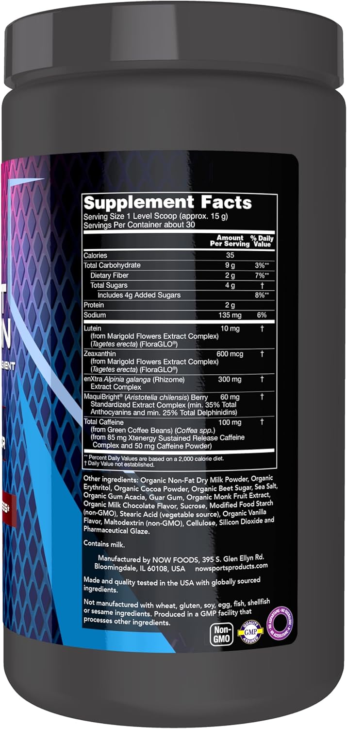 NOW Sports Esport Reaction Supplement - Chocolate Milkshake Flavor - Boost Gaming Performance with Crash-Free Energy and Blue Light Protection - 30 Servings