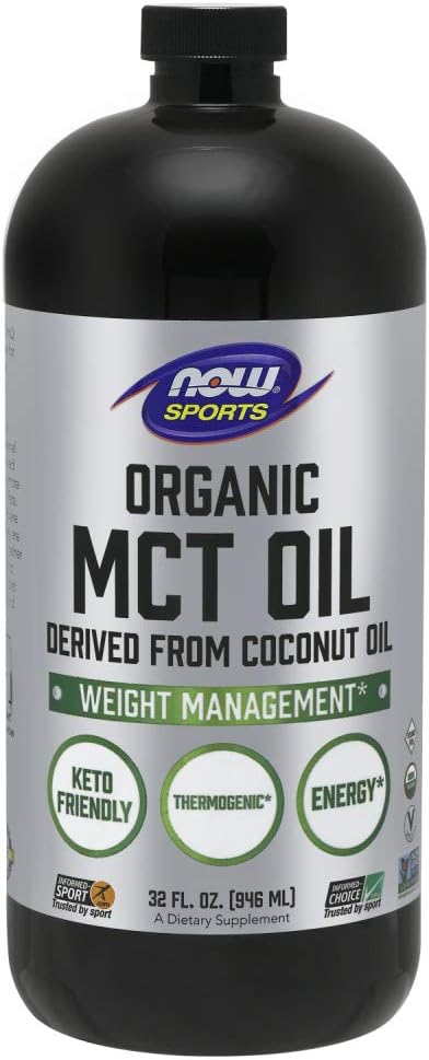 NOW Sports Nutrition Organic MCT Oil 32 oz Plastic Bottle - Medium-chain Triglycerides Supplement