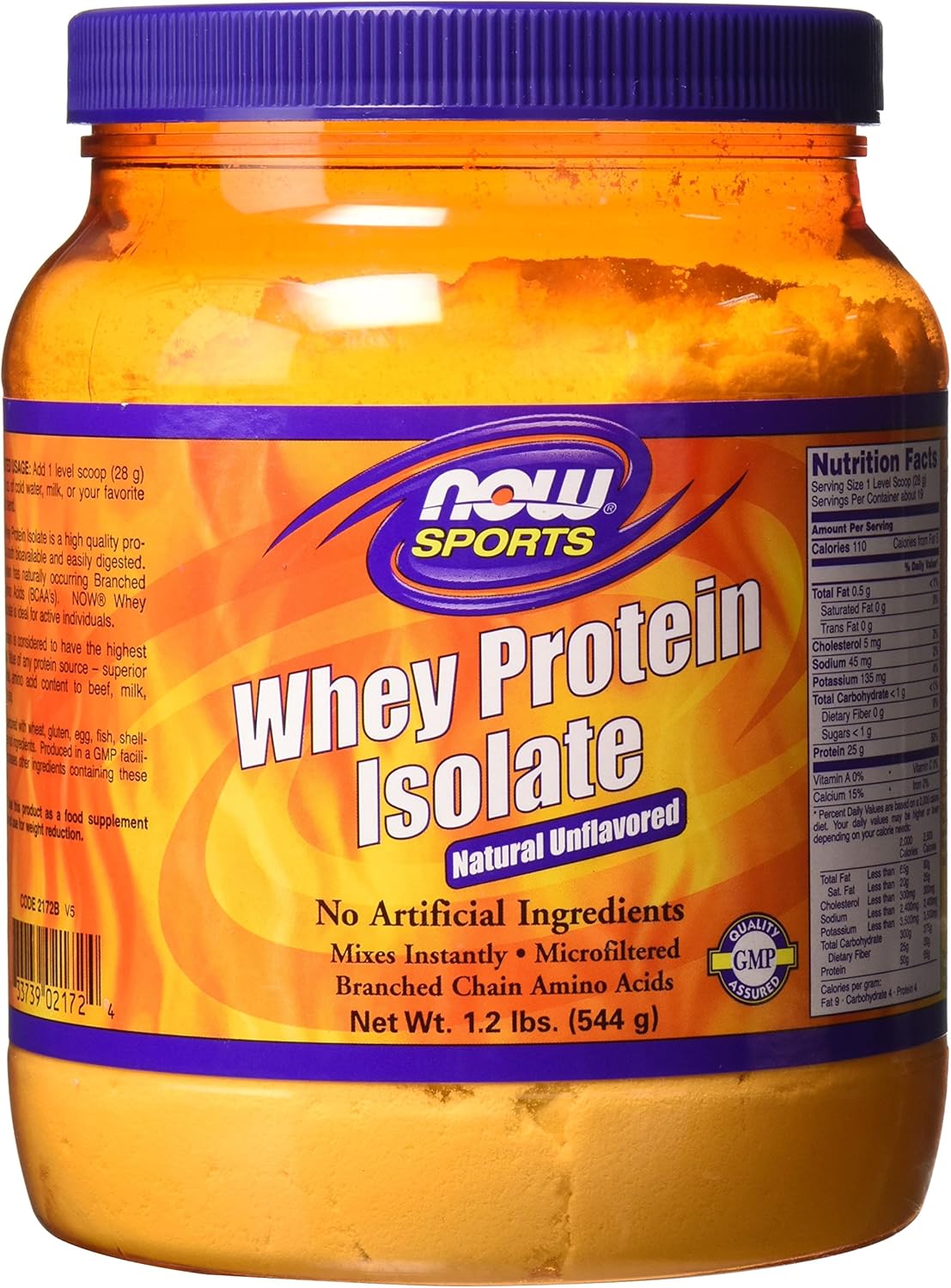 NOW Sports Whey Protein Isolate Powder with BCAAs - Unflavored - 1.2 lb by NOW Foods