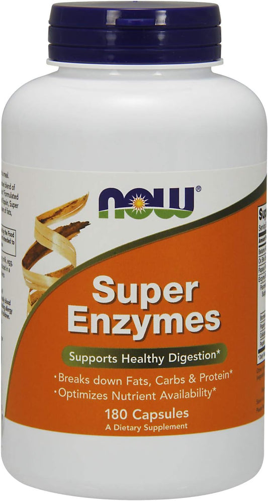 NOW Super Enzymes Supplement, 180 Capsules with Bromelain, Ox Bile, Pancreatin, and Papain