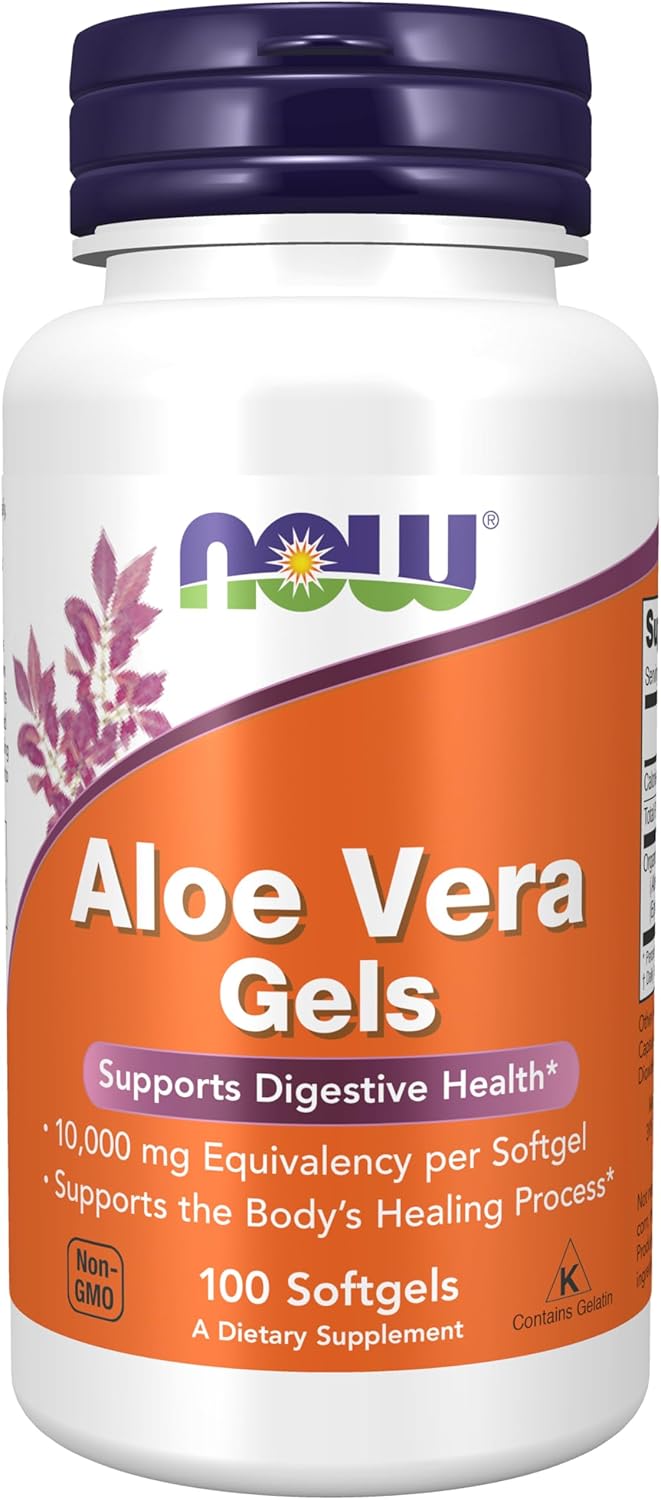 NOW Supplements Aloe Vera Softgels - 10,000mg for Digestive Health - 100 Count
