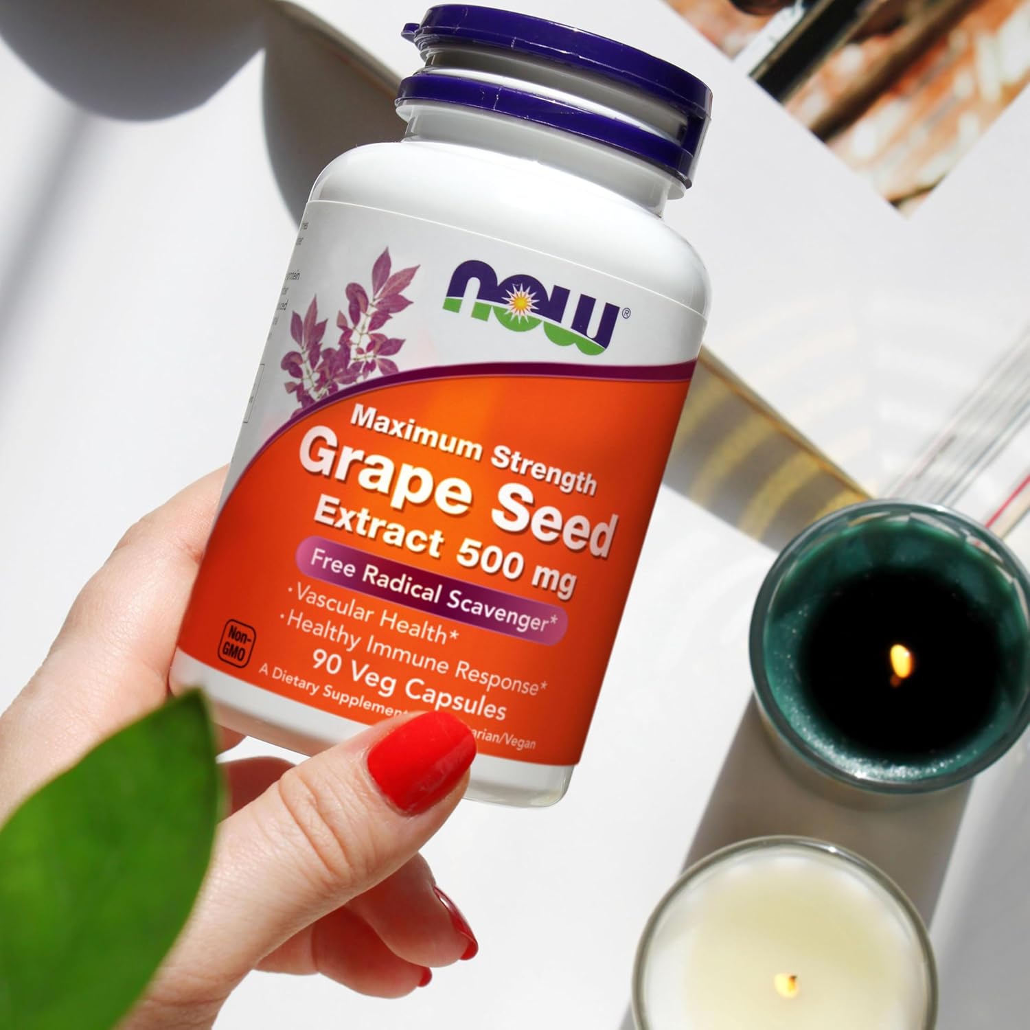 NOW Supplements Grape Seed Extract 500 mg - Maximum Strength, Highly Concentrated with 90% Polyphenols - 90 Veg Capsules