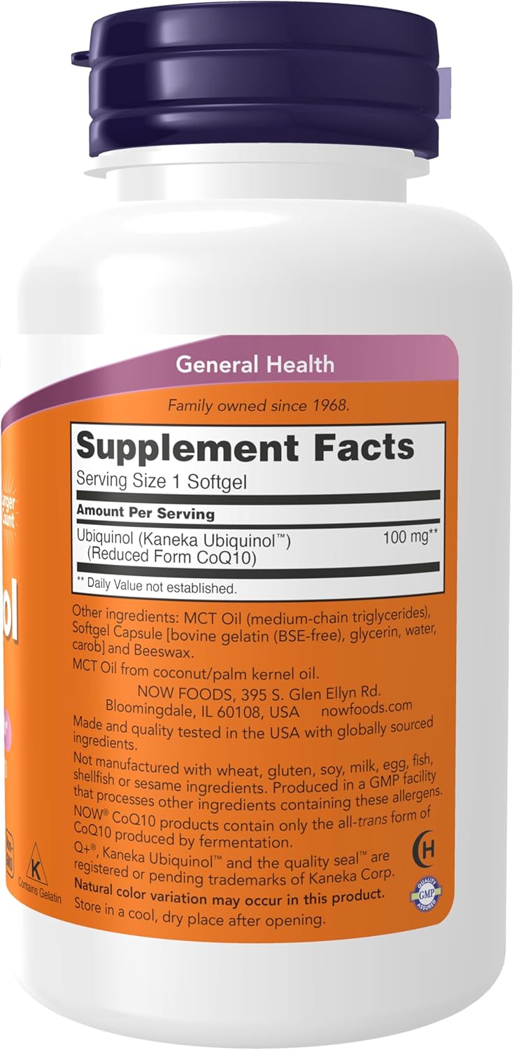 NOW Supplements Ubiquinol 100 mg Softgels - High Bioavailability CoQ10 Formula - 120 Count